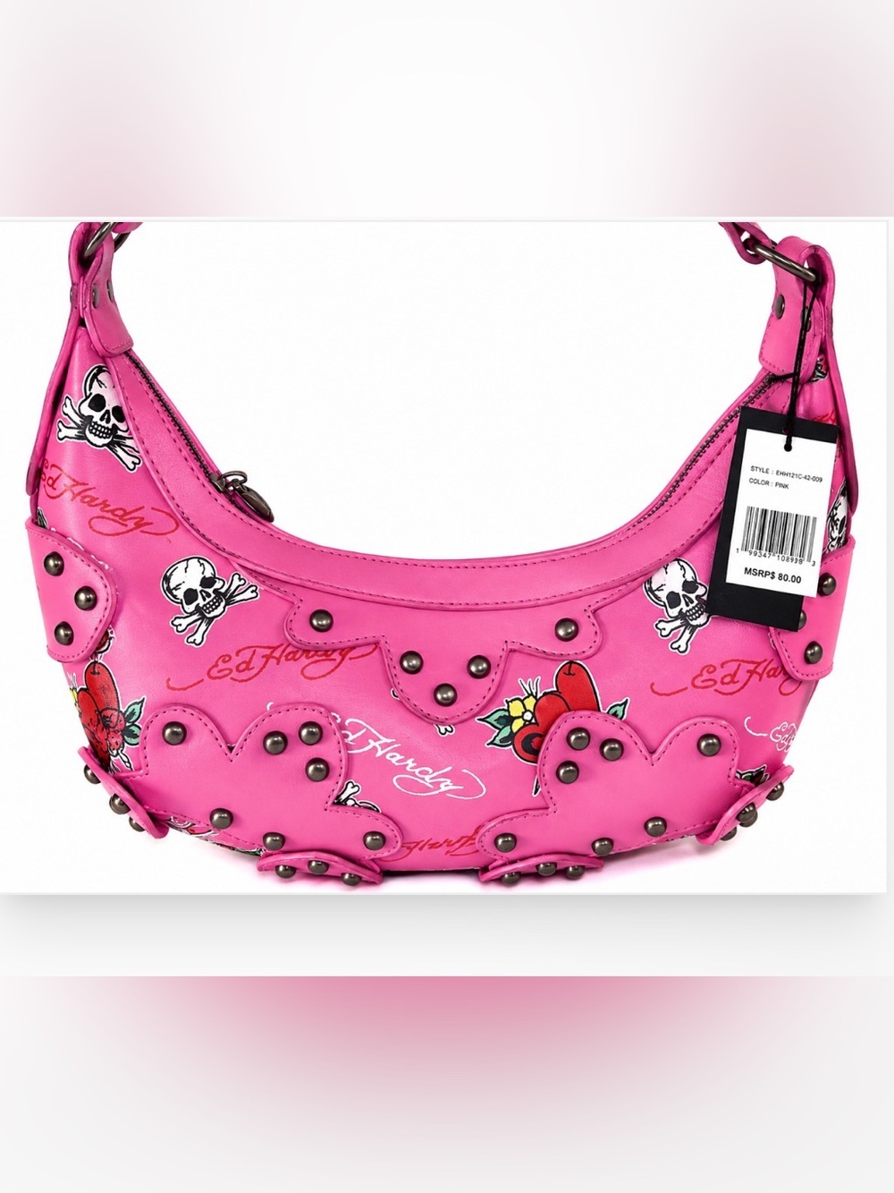 Ed Hardy Dalinda Applique Hobo Bag - Studded Pink - Picture 3 of 8